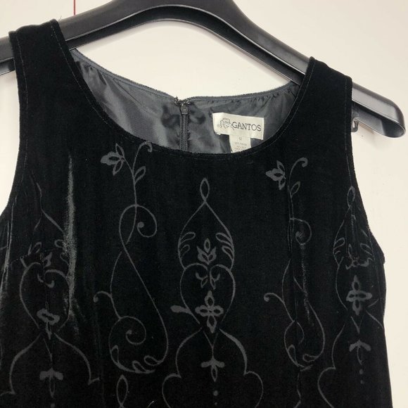 90s Vintage Embossed Velvet Dress Black Sleeveless - Picture 2 of 6
